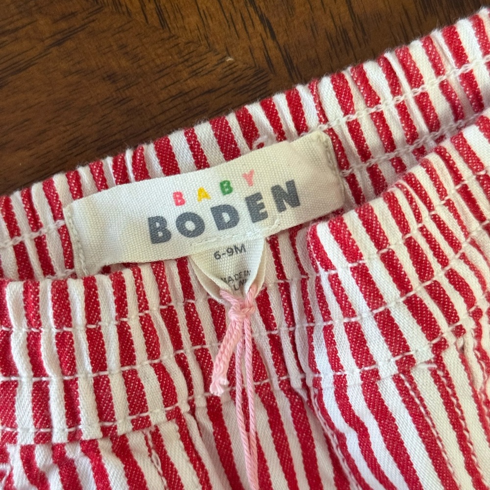 Boden Baby Red and White Striped Trousers